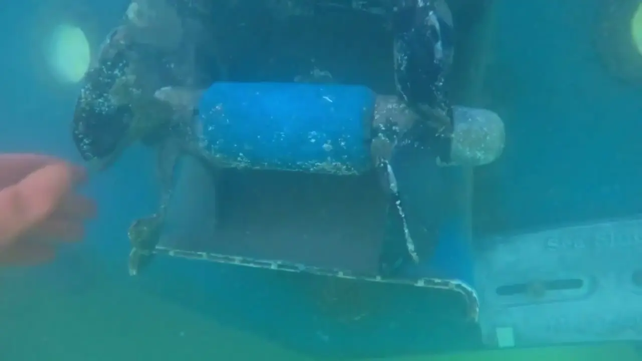 Stern thruster tunnel missing — fell off — Water Works Yacht Services, Southern California