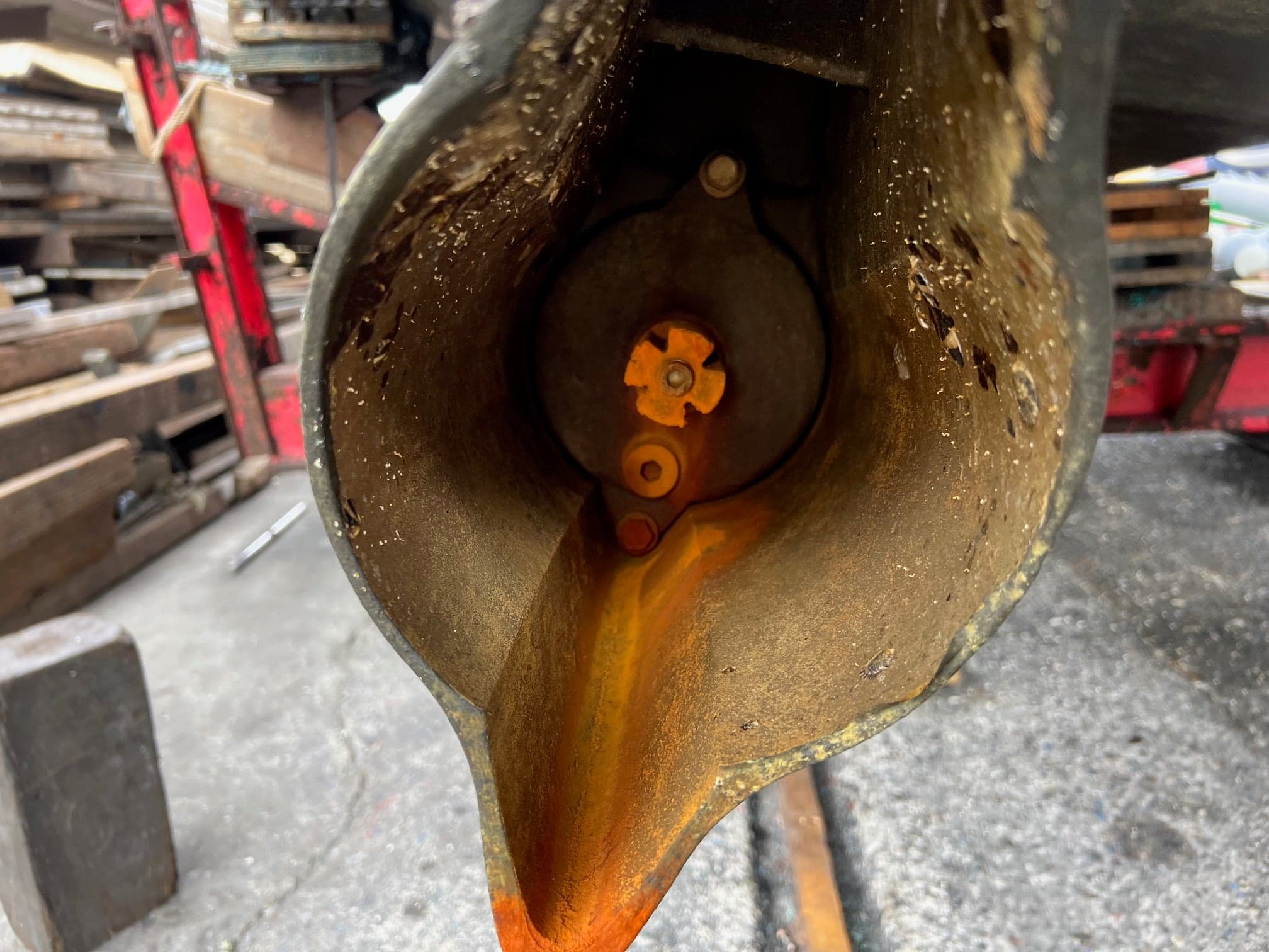 Second view inside an IPS drive showing the depleted internal anode and rust drainage