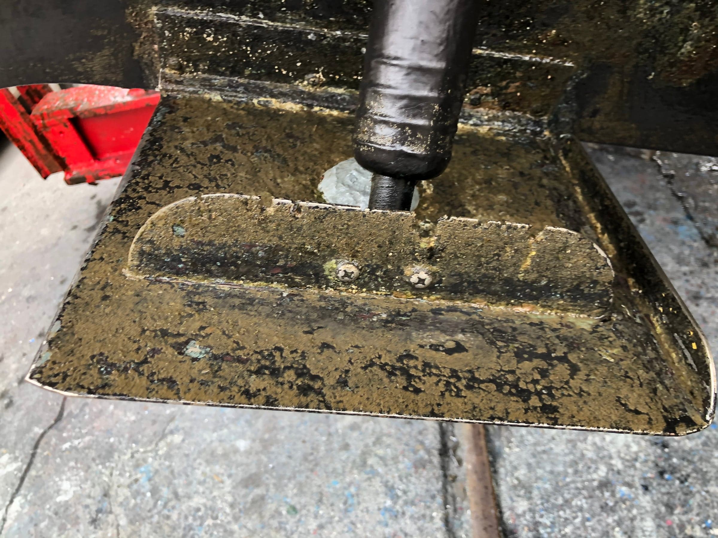 Trim tab removed with full surface heavily corroded and pitted